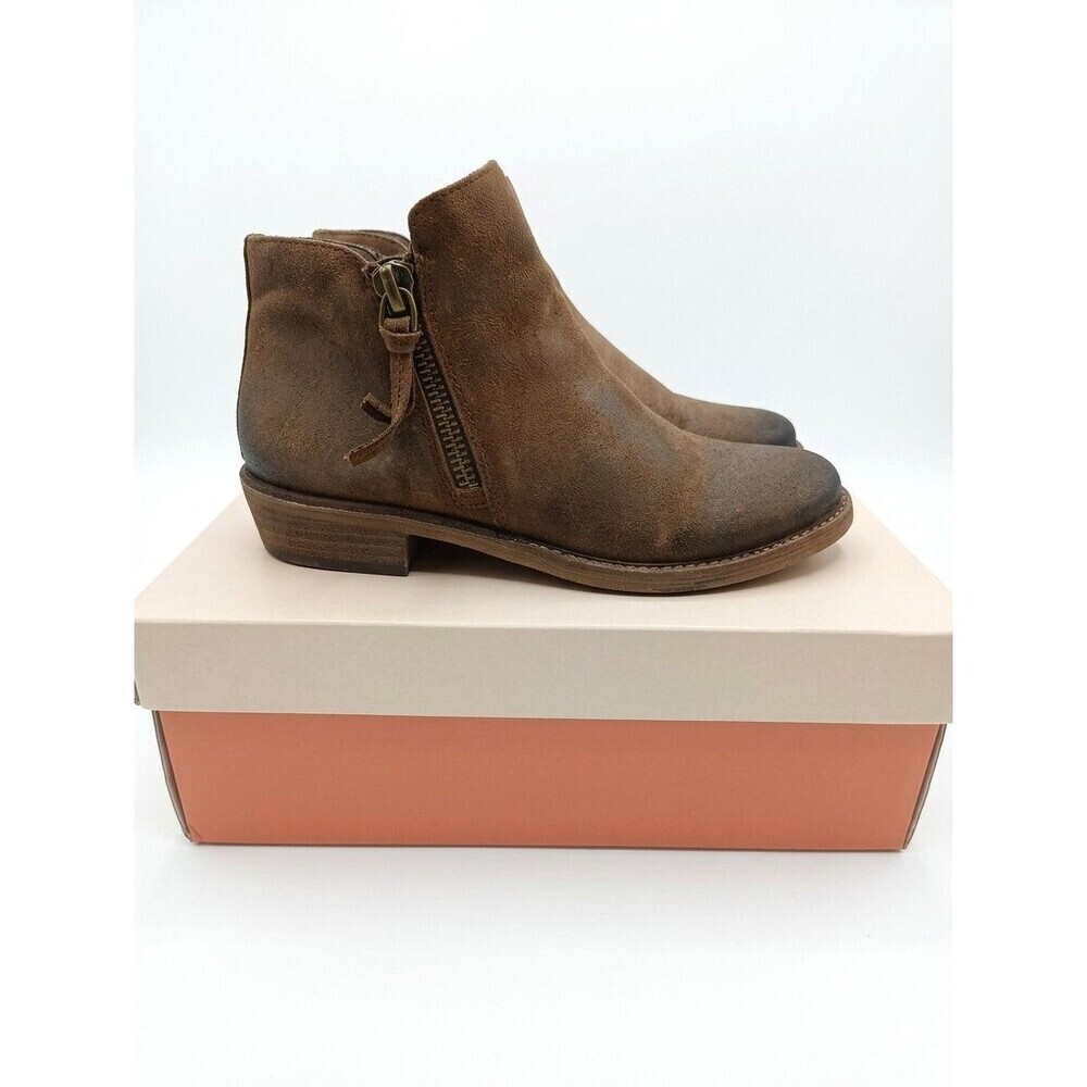 GB Gianni Bini A-Lister Walnut Brown Suede Double Zip Ankle Booties Boots...